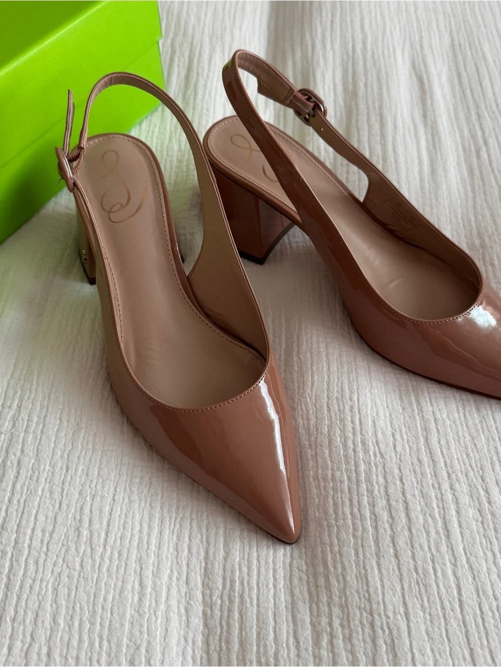 Sam Edelman Petra Patent Slingback Pumps in Nude Tan Rosa - Picture 7 of 12